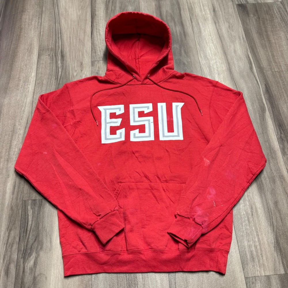 Champion ESU East Stroudsburg University Red Graphic Hoodie Sweatshirt Mens M